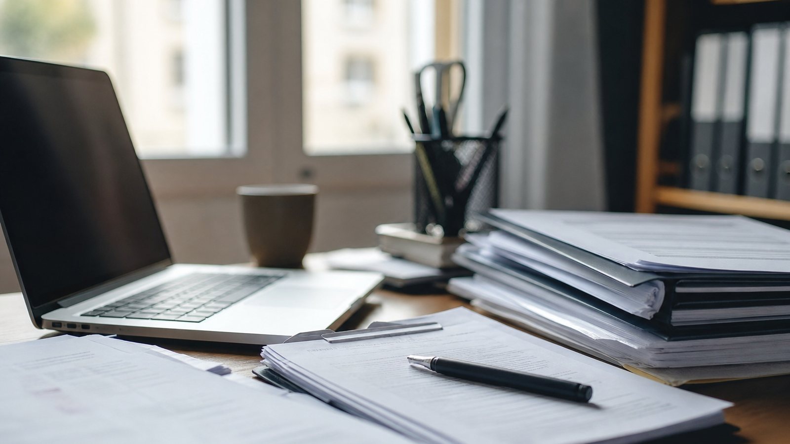Indépendant listant ses traitements de données dans un registre organisé, documents et carnet sur le bureau
